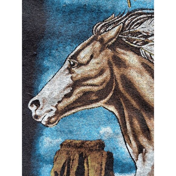 Native American Horse Graphic Black T-Shirt M Gildan Cotton 1990s Vintage Unisex - Picture 5 of 9